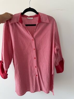 Red Gingham Button-Up Blouse